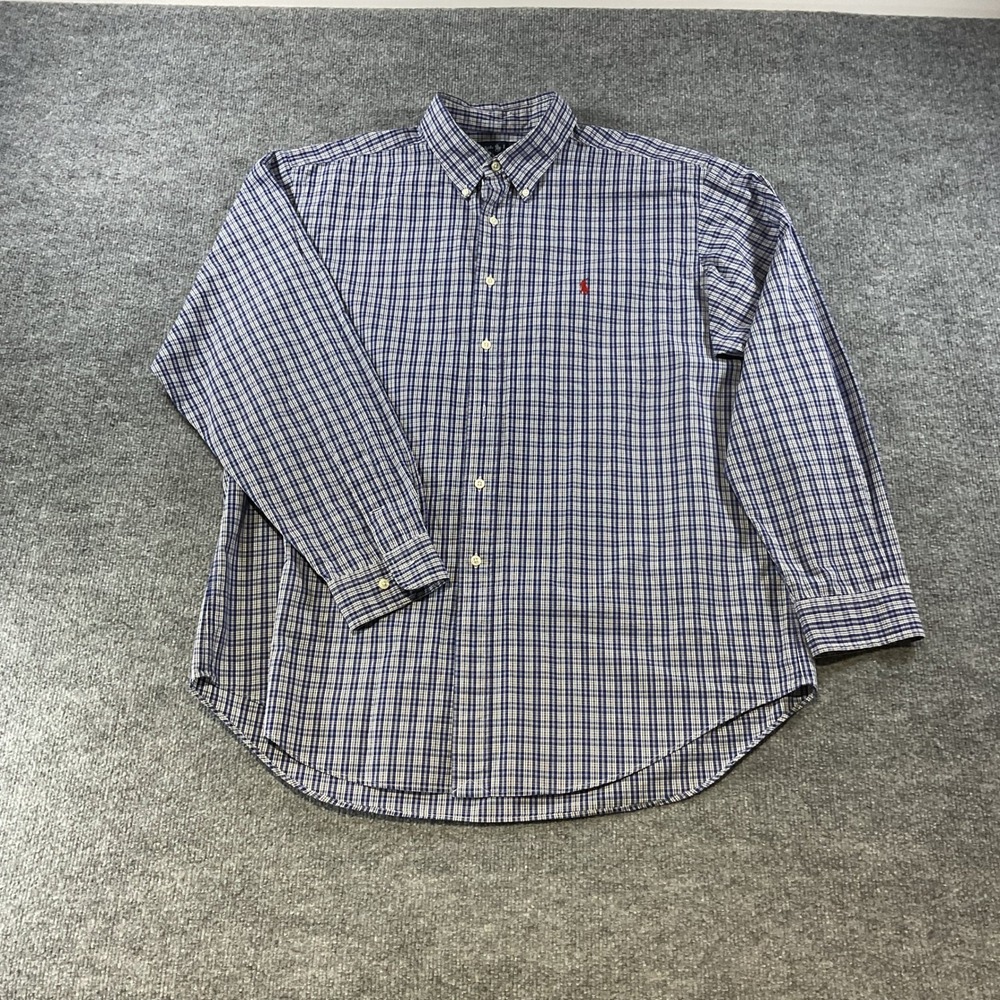 Ralph Lauren Classic Fit Mens XL 17 Blue White Plaid Button Down Shirt LS